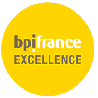 Insigne BPI France Excellence symbolisant le soutien aux entreprises performantes.