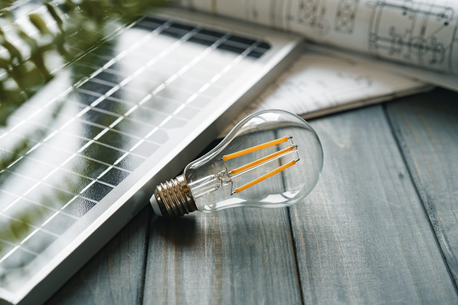 Panneau d'énergie solaire et ampoule, concept d'énergie verte